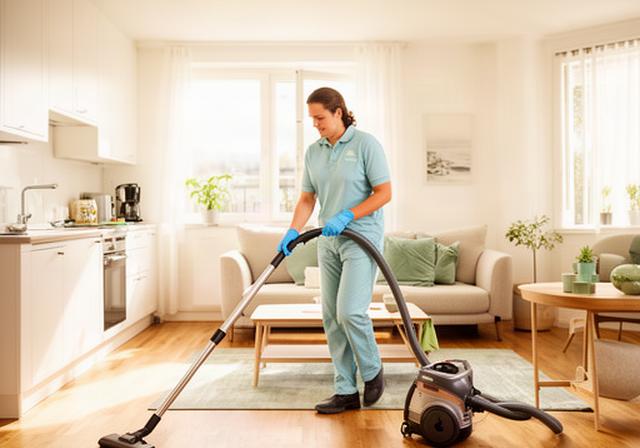 Sorgfältige Reinigung einer modernen Zürcher Familienwohnung mit Staubsauger und Frischluft